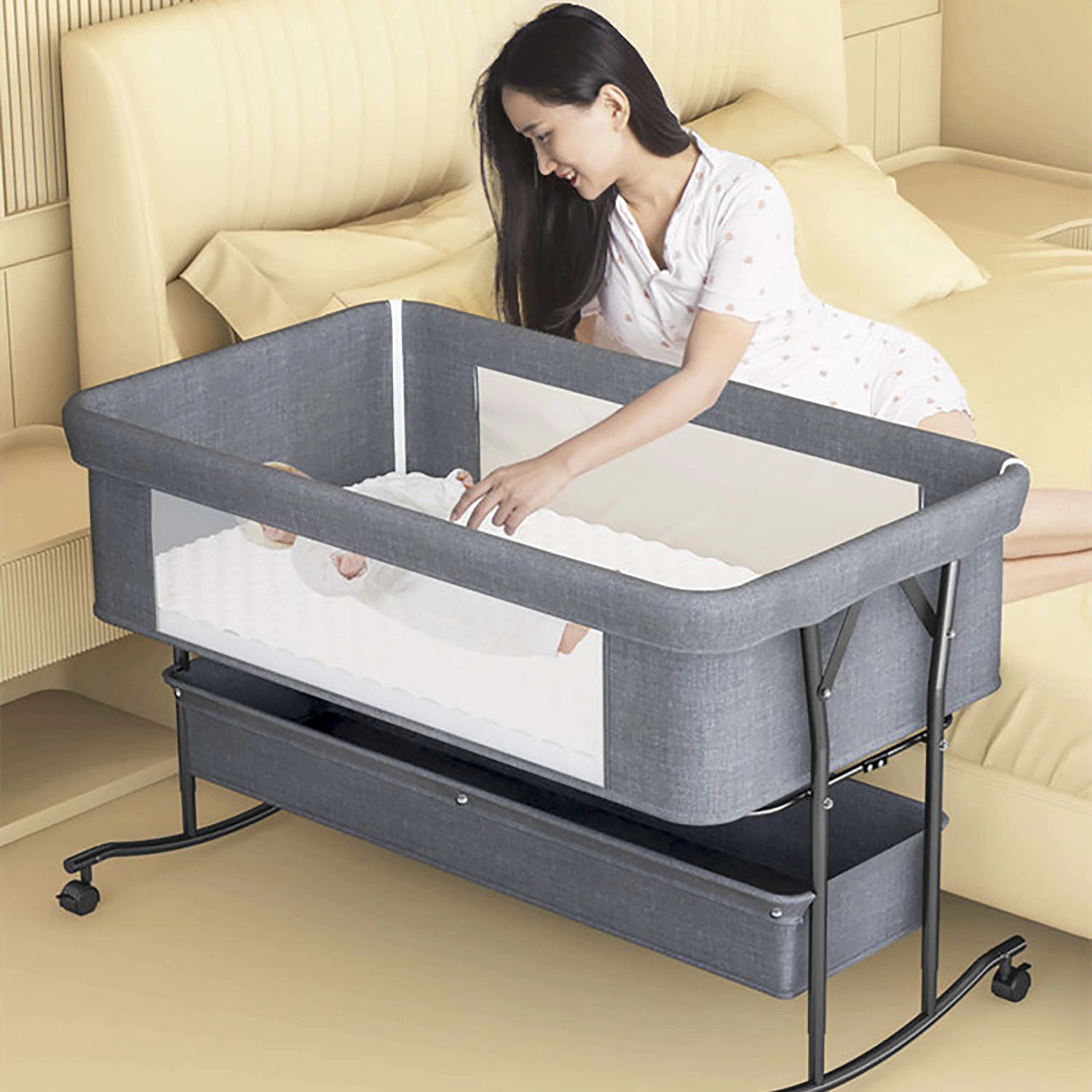 Baby Cradle Portable Crib with Wheels Bassinet Bedside Sleeper Bed