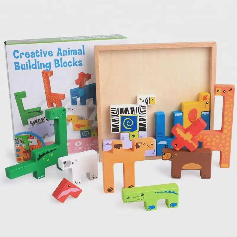 Hot Sale Creative Animal Wood Building Blocks Toy for Niños