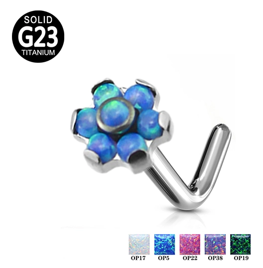 Body Piercing Jewelry Nose Ring ASTM F136 Titanium CZ Opal Blaze Set Flower Tops Nose Piercing Nose Jewelry Piercing Titanium