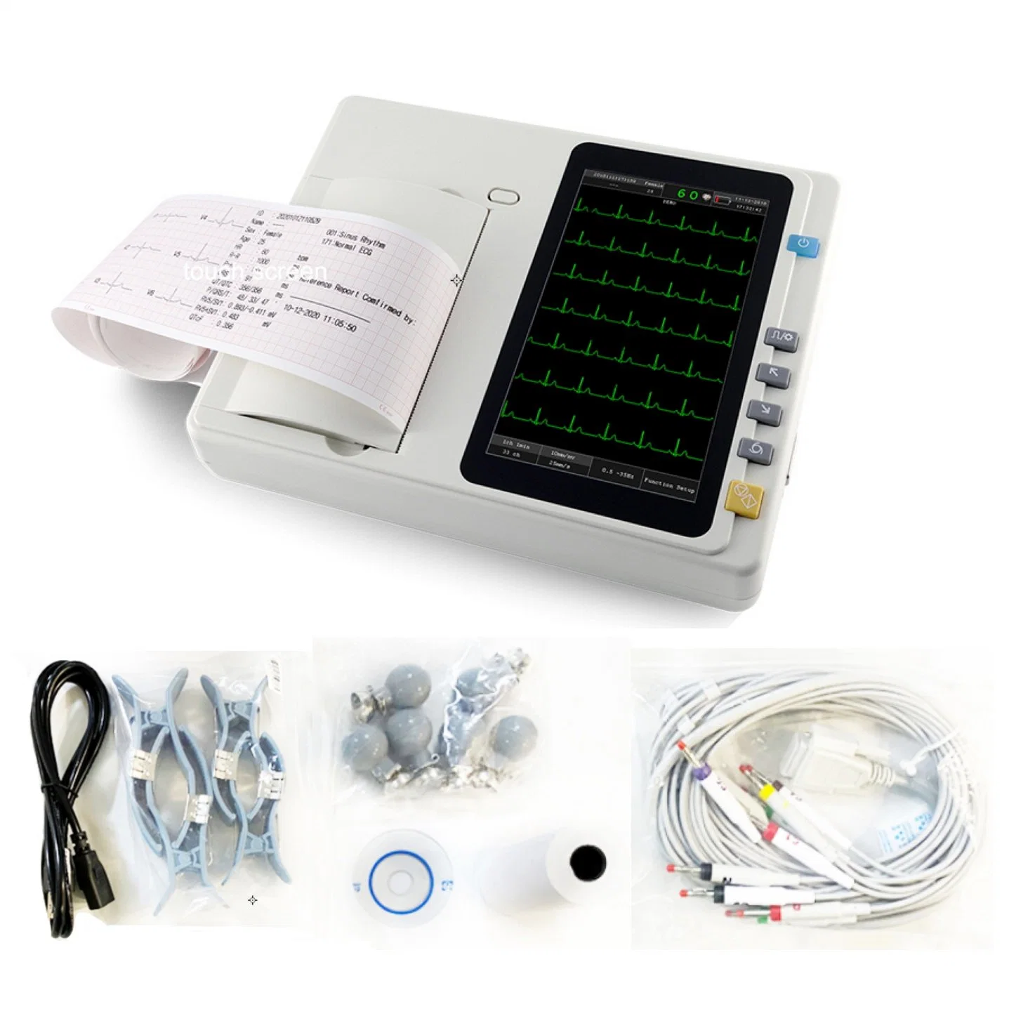 Cheap 12 Lead 3 Channel ECG Machine with Software ECG Printer Touch Screen for Household Health Test & Nursing Products