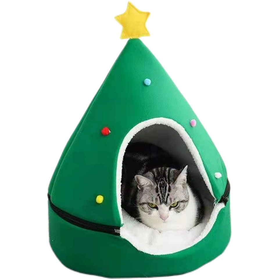 Casa de cão Natal árvore, removível e lavável Yurt Pet Cat Bed Nest para o inverno