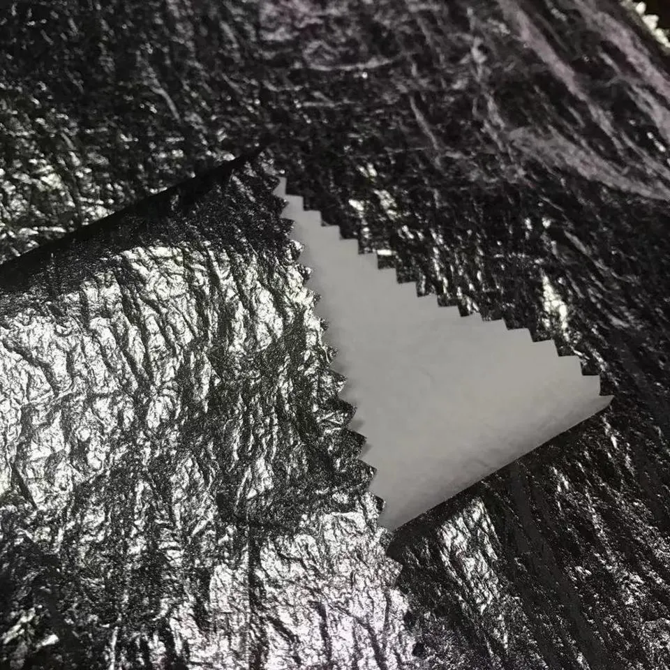 380t 39GSM Lightweight Crinkle Nylon Taffeta Metallic Silver Film Coating Fabric