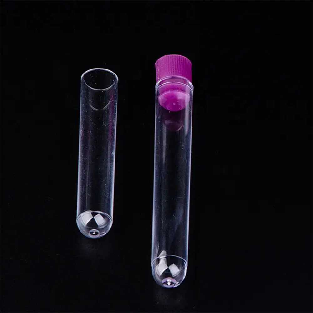 Lab Clear Plastic Test Tube Round Bottom Tube Vial with Cap Office Lab Experiment Supplies