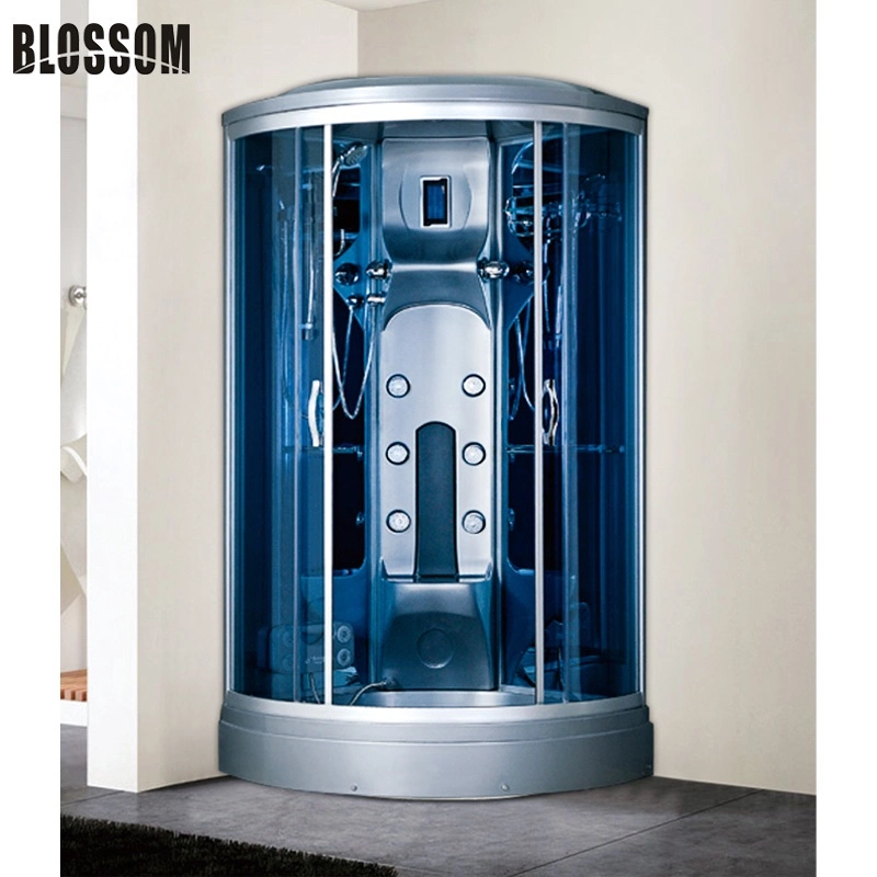 Grey Frame Blue Glass Steam Shower Room Shower Enclosure Bathroom