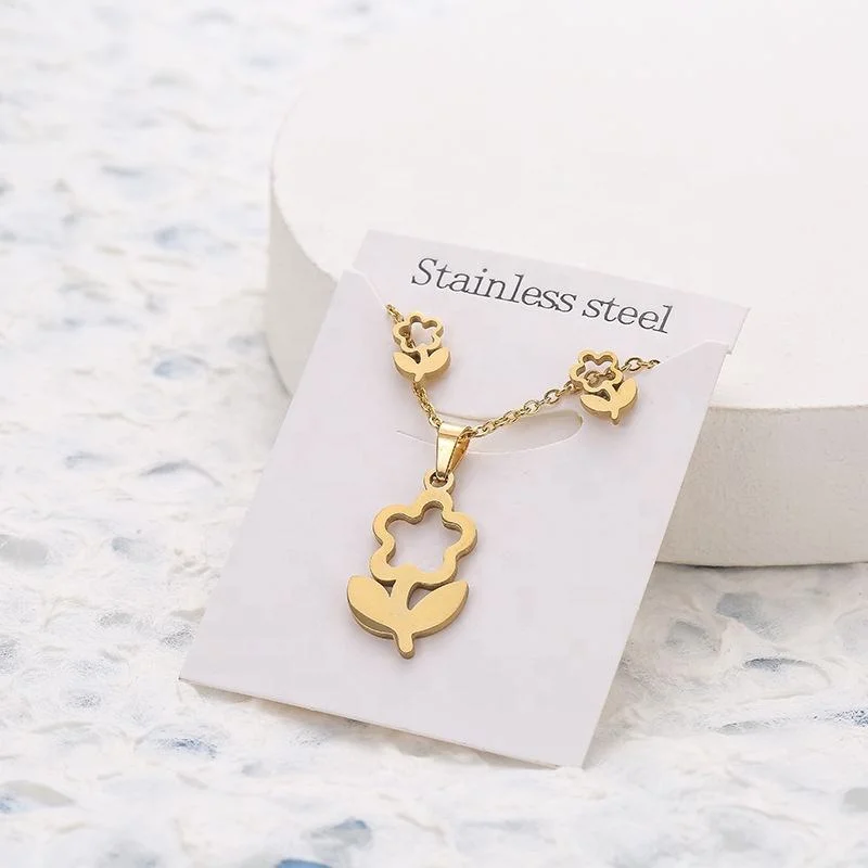 Stainless Steel Earrings Love Clavicle Chain 2PCS Set Necklace