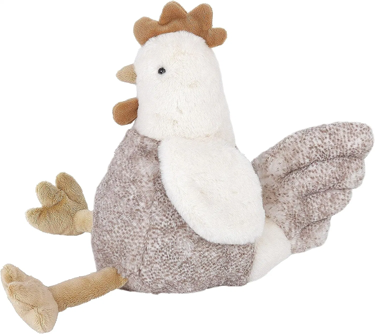 Stuffed Toy Chicken Plush Animal, Cream and Cocoa Color Farm Hen, Great Gift