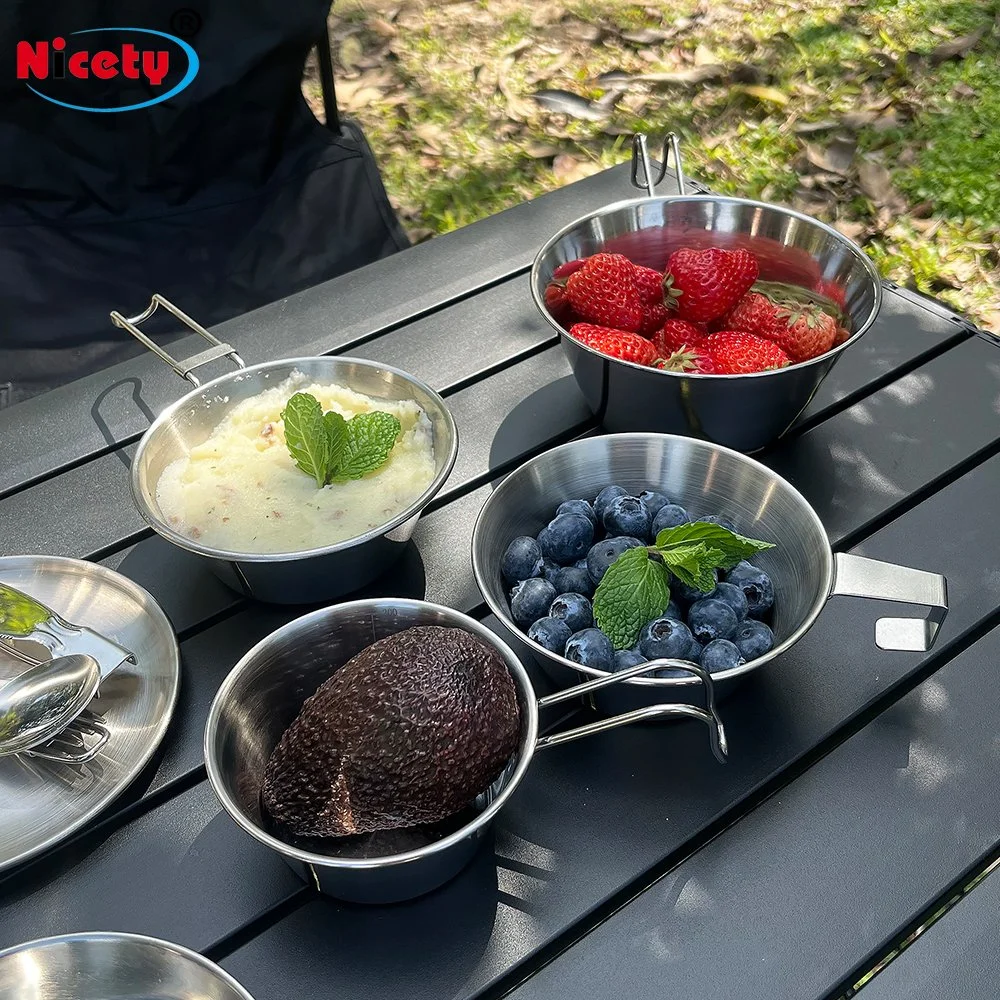 La comida al aire libre con barbacoa de ebullición taza de medir el calor tazón Camping Sierra de acero inoxidable taza con asa plegable colgantes