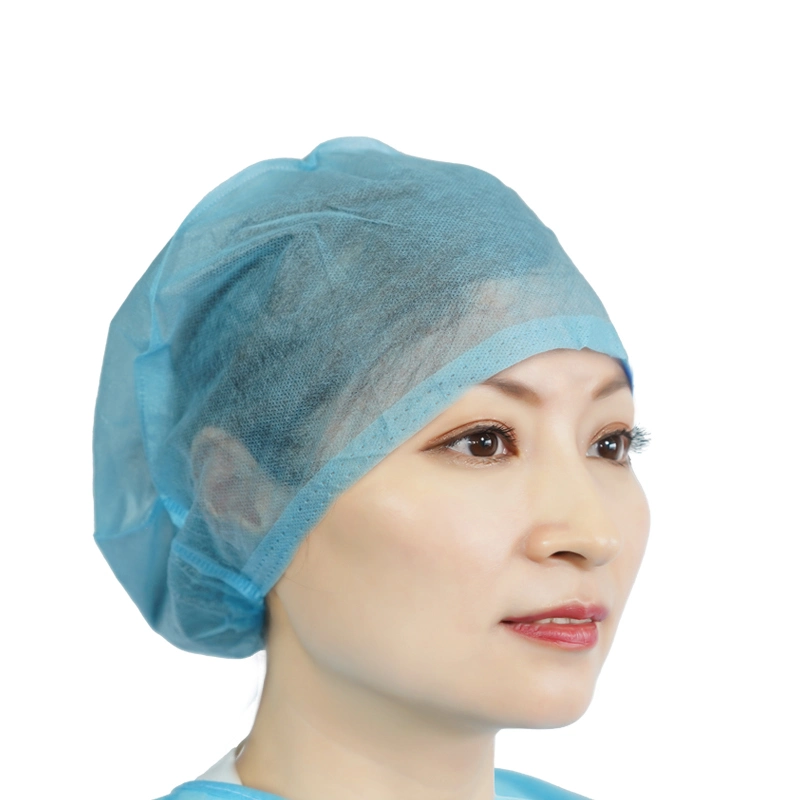 Non Woven PP/SMS Disposable Surgical Doctor Cap Light Blue with Elstic on Back for Hospital