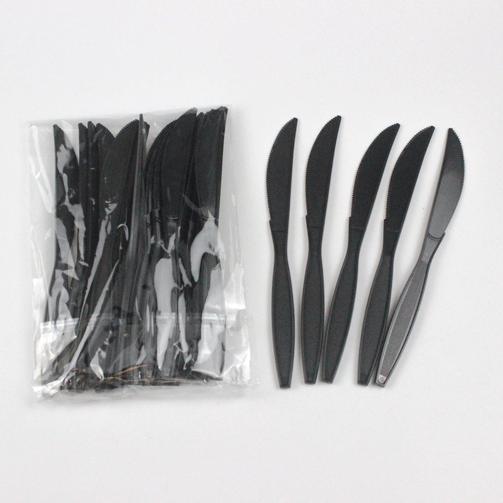 Disposable Plastic Cutlery Black PP Plastic Knife Food Grade Customizable Color Packing for Dessert