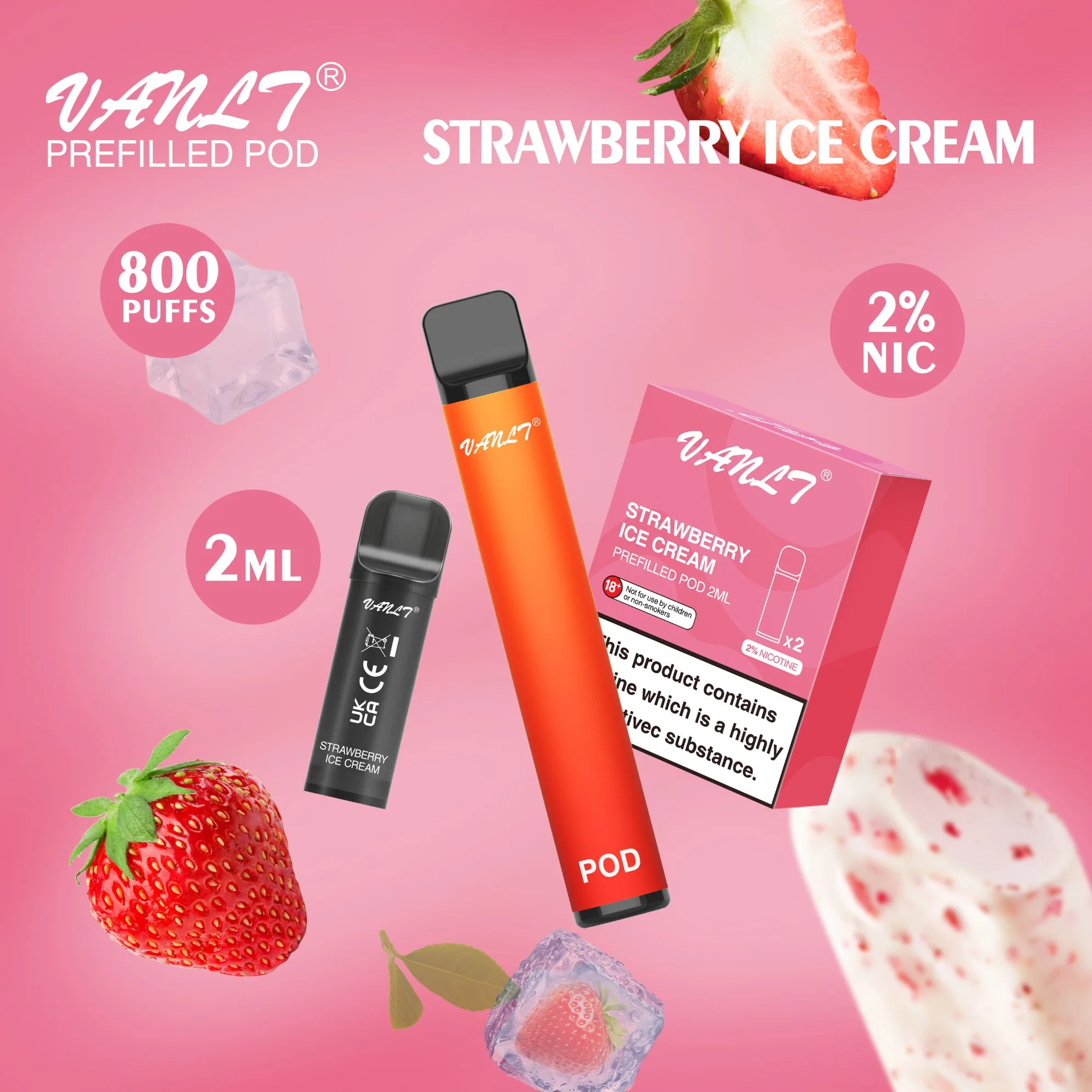 Fábrica OEM Vanlt Plus 800 inhalaciones de Helado de fresa El lápiz electrónico desechable cigarrillo Vape