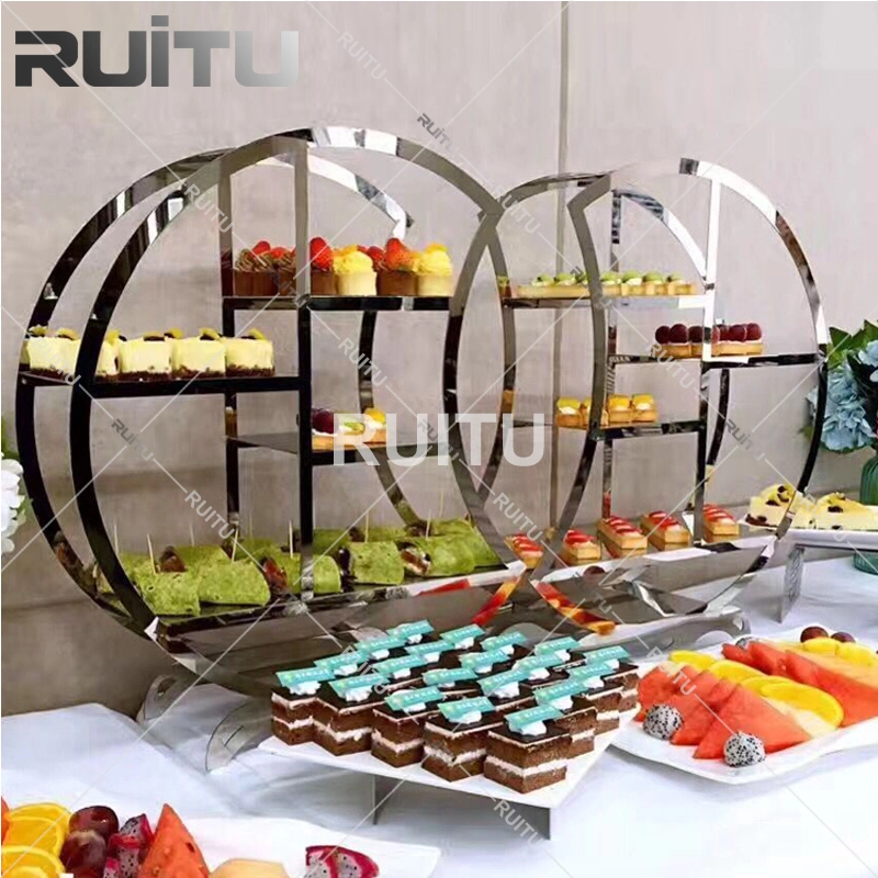 Multi-Layer Attractive Round Metal Beauty Buffet Event Catering Food Dessert Server Set Frame Shelf Hotel Restaurant Supply Stainless Steel Buffet Display Stand