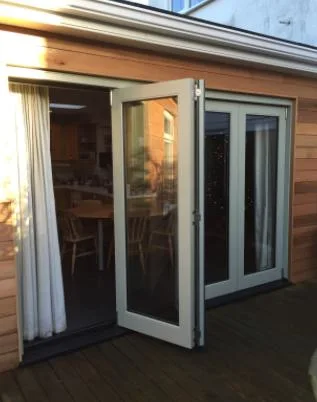 Aluminium Black Bi Folding Glass Door with Blinds Louver Shutter Inserted Glass Manual Blinds Doors