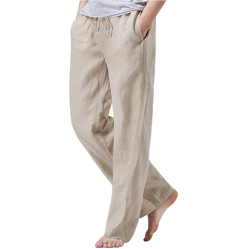 Men's Cotton Linen Drawstring Pants Elastic Waist Casual Jogger Yoga Pants