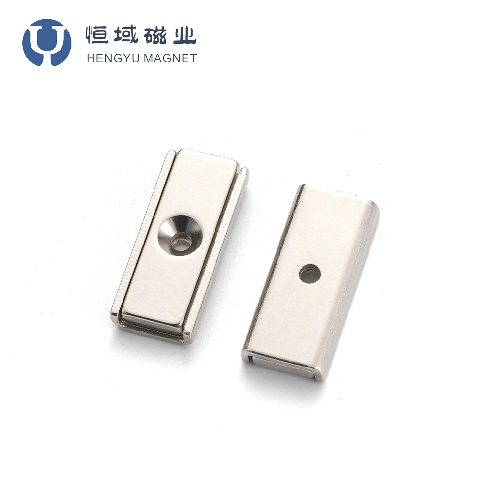 Industrial Rectangular Pot Channel Neodymium Magnet with Countersunk Hole N Block Magnet