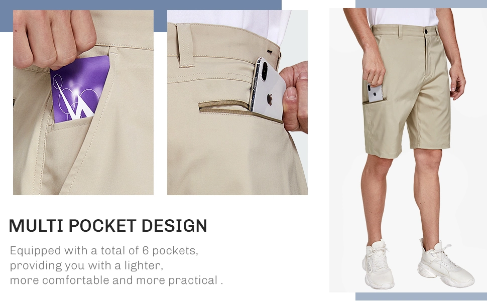 Khaki Shorts Custom Golf Hybrid Dress Shorts Casual Chino Stretch Flat Front Lightweight Quick Dry Shorts with Pockets