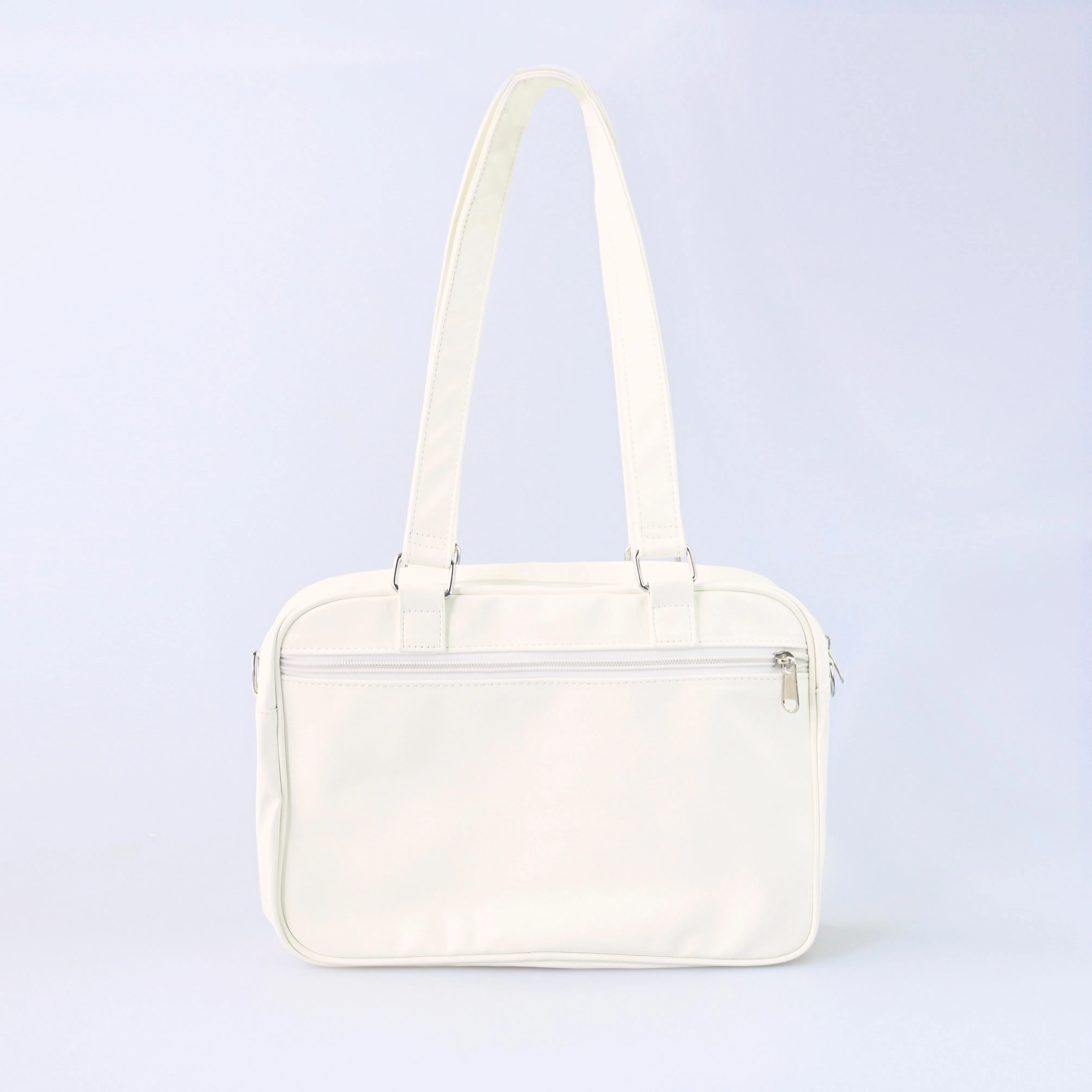 حقيبة كتف مخصصة من القماش الأبيض مع ماسطة معدنية قابلة للفك جيوب شفافة