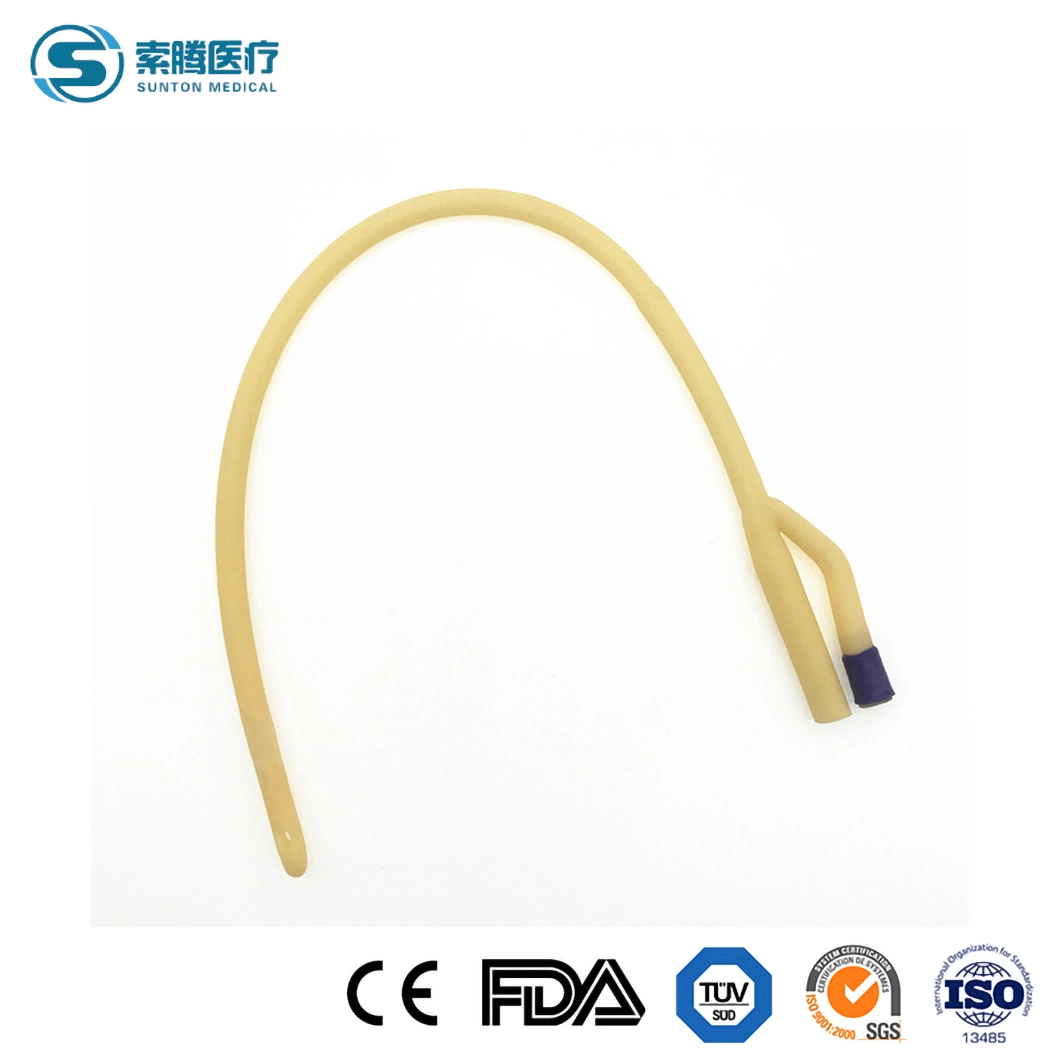 Sunton China Disposable Sterile 100% Latex Foley Urine Catheter with 100% Silicon Coated Manufacturers OEM Customized Medical Latex Urinary Suction Catheter