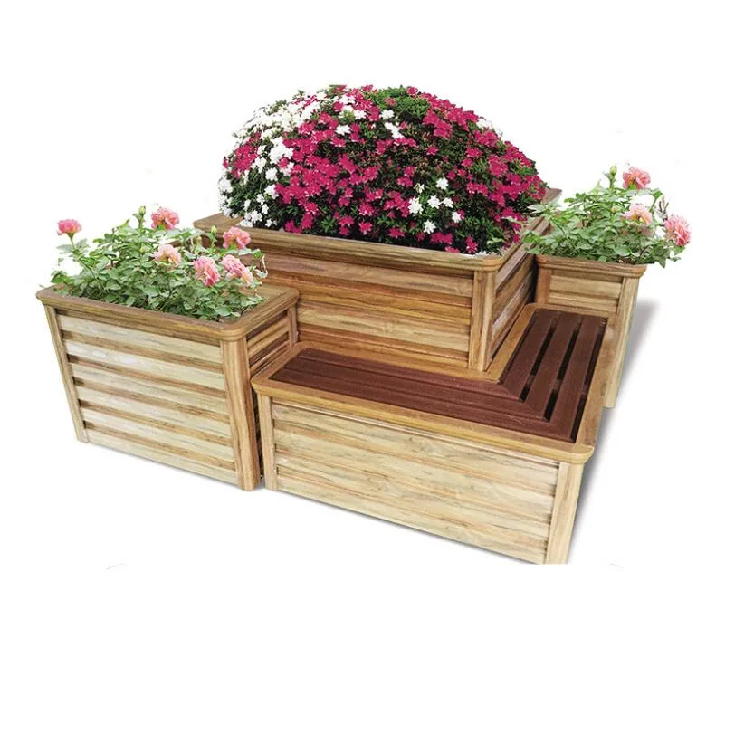 Outdoor Decoration Custom Big Wooden Grain Flower Pot Garden Aluminium Planter Box