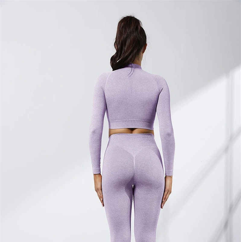 Herbst Winter Frauen Yoga Set 2PCS Sport nahtlose Turnleggings Langarm Crop Top Jacke Fitness Sportswear Trainingsanzug