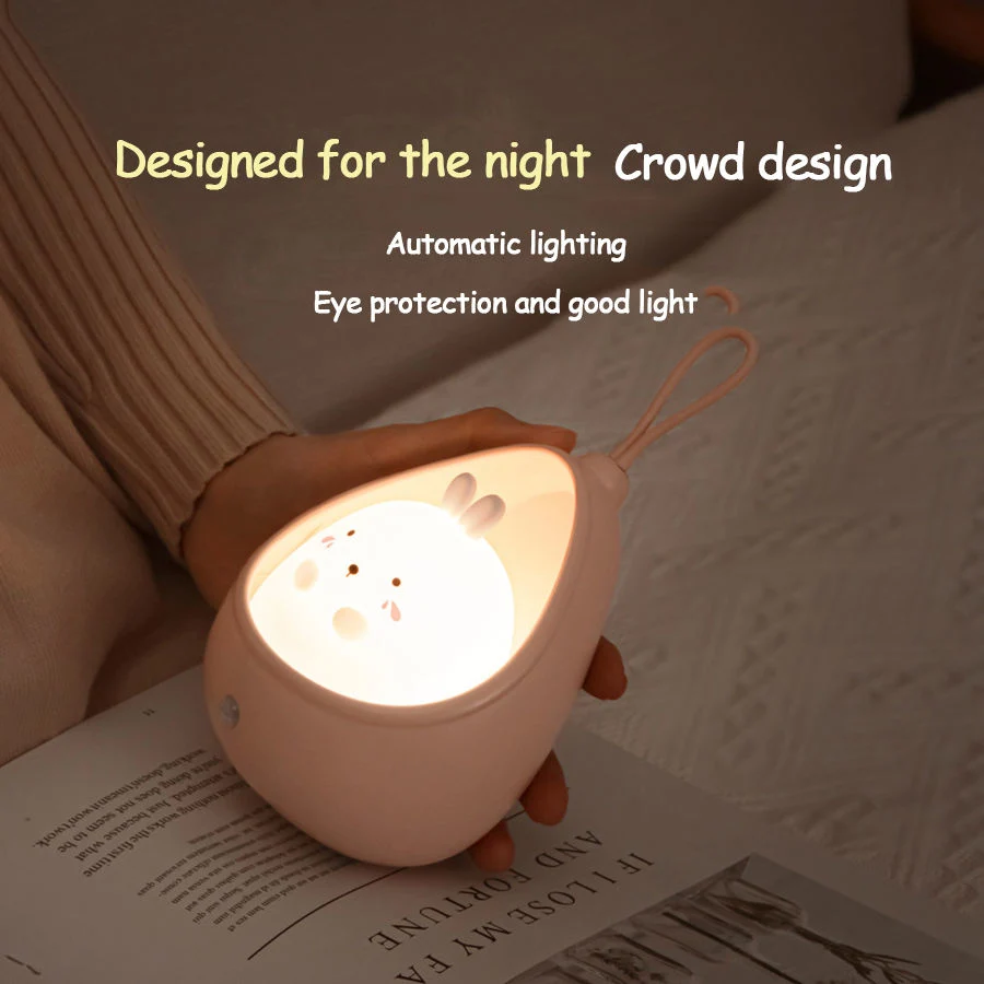 LED Night Light Sensor Control Cute Animal Lamp Bedroom USB Rechargeable Silicone Wall Lights