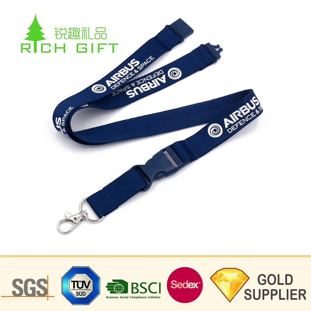 China Manufacturer Custom Personalized Adjustable Black Color Printing Double Clip Lanyard