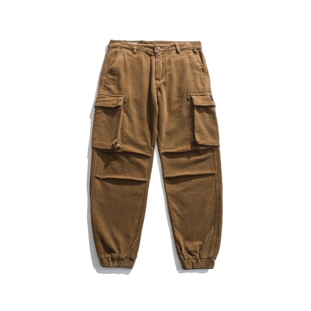 Pantalón de carga de algodón para hombre de estilo urbano suelto, pantalones casuales de pana