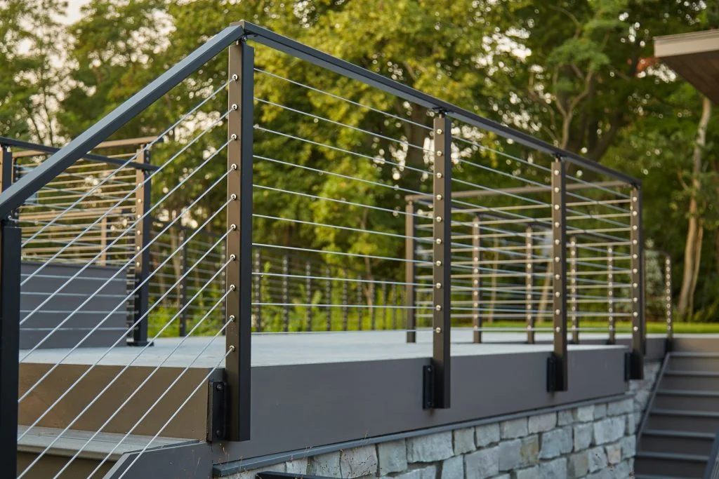 Floor Mounted Black Modern Carbon Steel Cable Wire Balustrade System