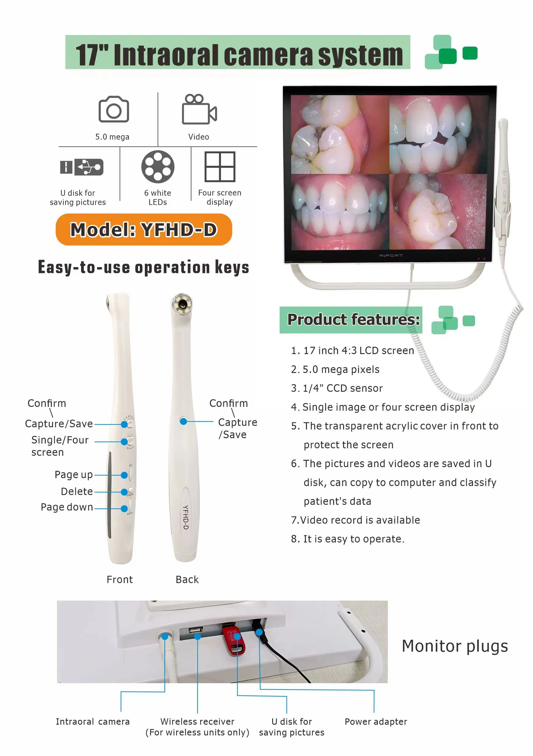 جهاز مراقبة رقمي جديد بحجم 17 بوصة Dental Intraual Camera مع زجاج مصفح