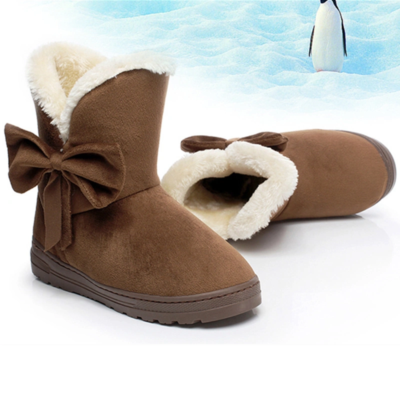 Women Snow Boots Winter Shoes Warm Casual Fur Ankle Female Bowtie Non Slip Plush Suede Flats Slip on Fashion Ladies Footwear New
