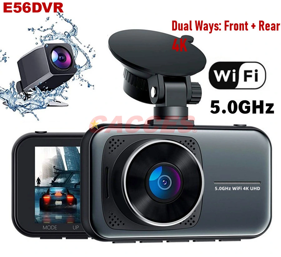 E56DVR 4K New Dash Cam W/ 5g WiFi Front & Rear Dual Dash Camera for Cars W/GPS and Speed,Sony Night Vision,Support APP &TF Card 256GB Max,24hrs Parking,G-Sensor