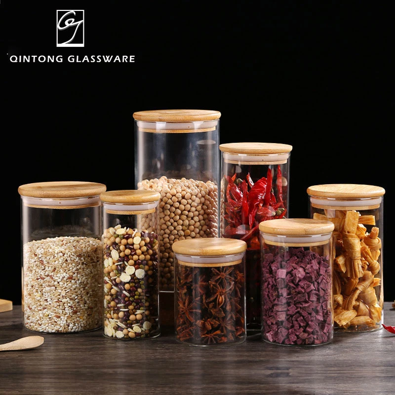 Wholesale Price Round Borosilicate 270ml 9oz Glass Spice Jars with Bamboo Lid for Candy Spices Coffee Beans Nuts Cookies