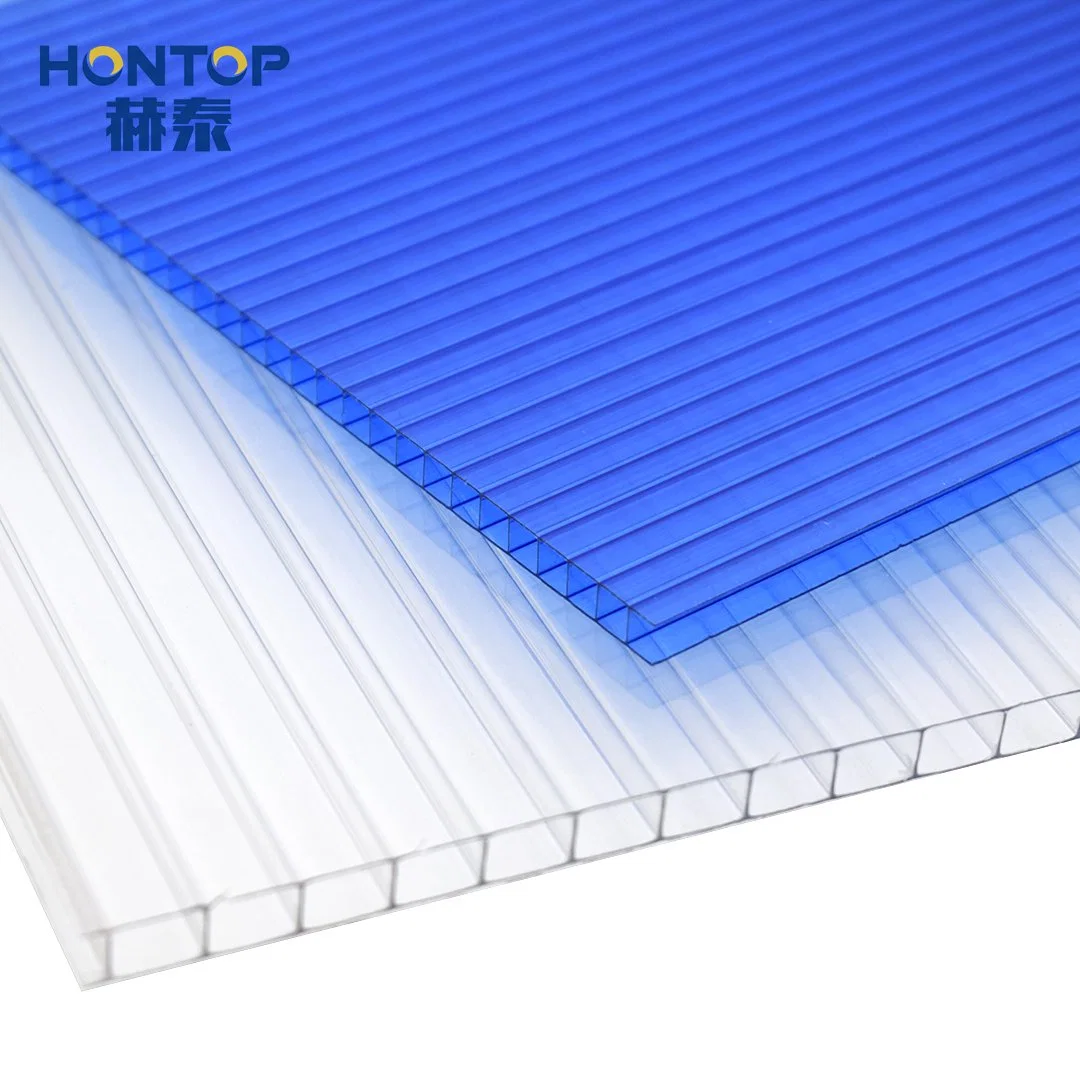 10 años Clear PC Sunshine mejor venta impermeable anti UV Hoja de policarbonato de pared doble transparente y colorida