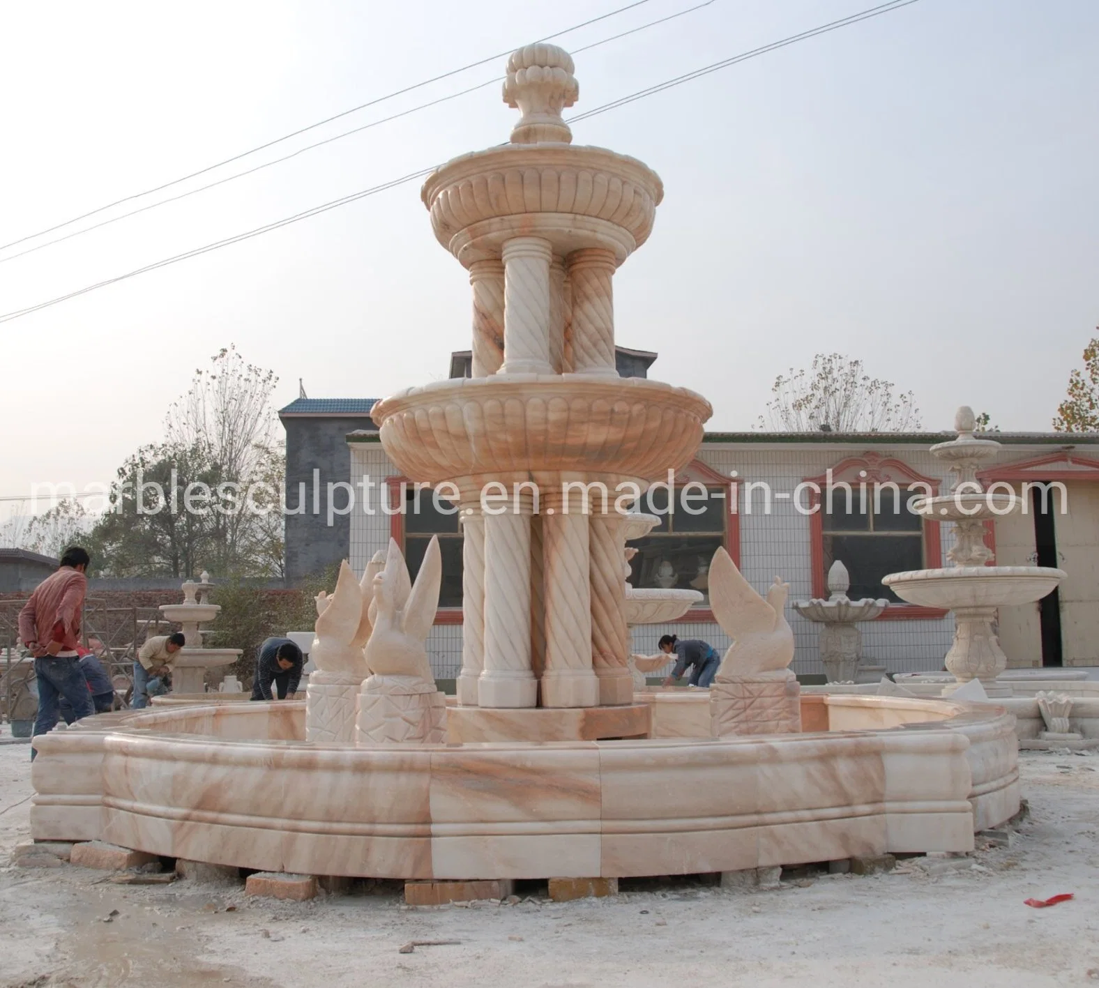 Exquisite Style Hand Carved Outdoor Stone Marble Water Fountain (SYF-025)