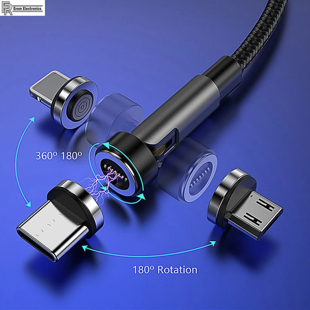 La Fábrica Magnética Teléfono 3 en 1 cable de carga Carga rápida de 3 a 540 grados de rotación del cable de datos magnéticos de datos