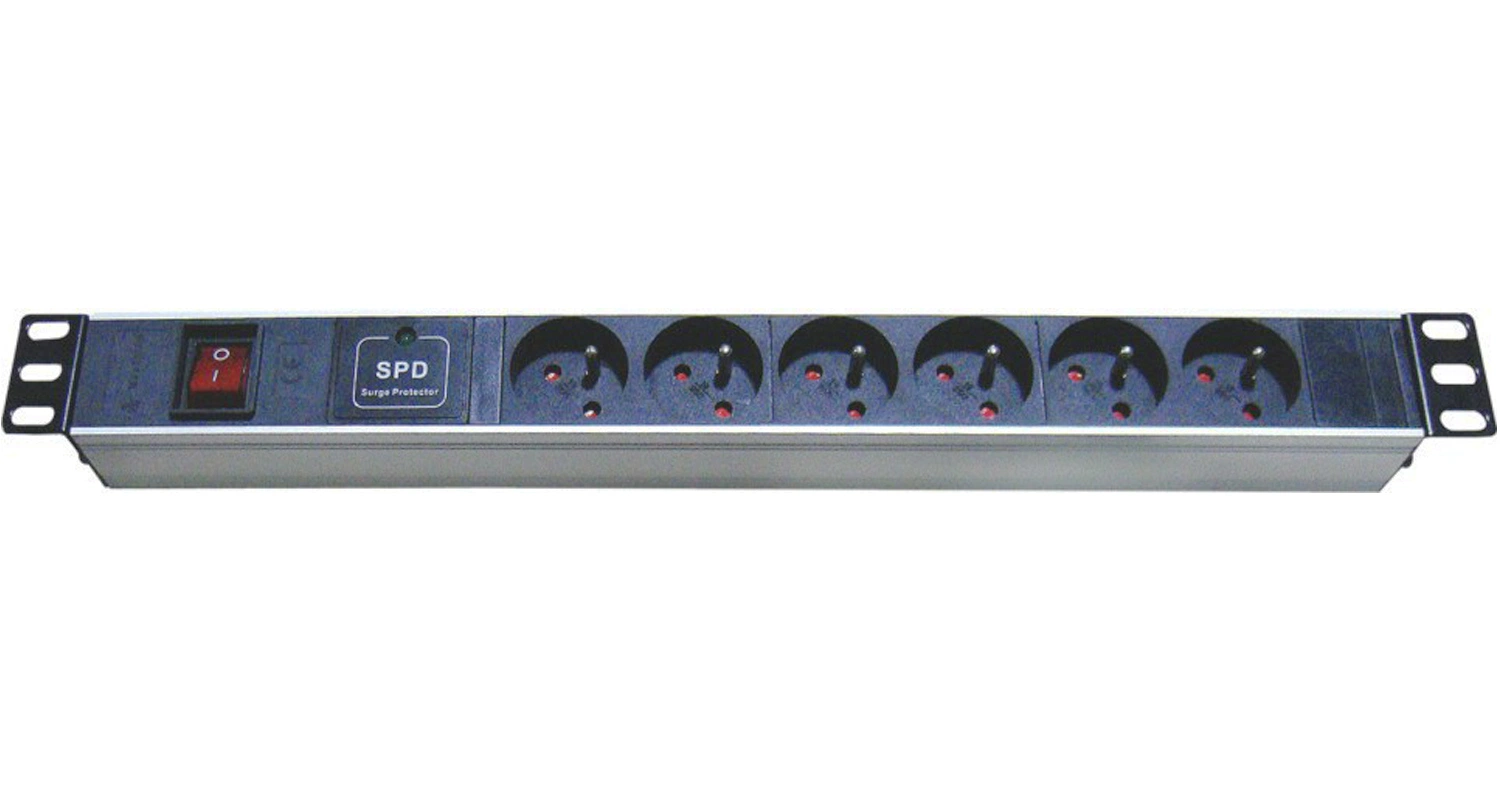 1u 19" 6 Way Universal French Electric Leakage Protection/Switch/Surge Protection 6 Ports