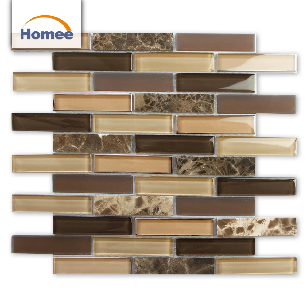 Mosaic Kitchen Backsplash Random Strip Glass Stone Aluminium Mosaic Tile