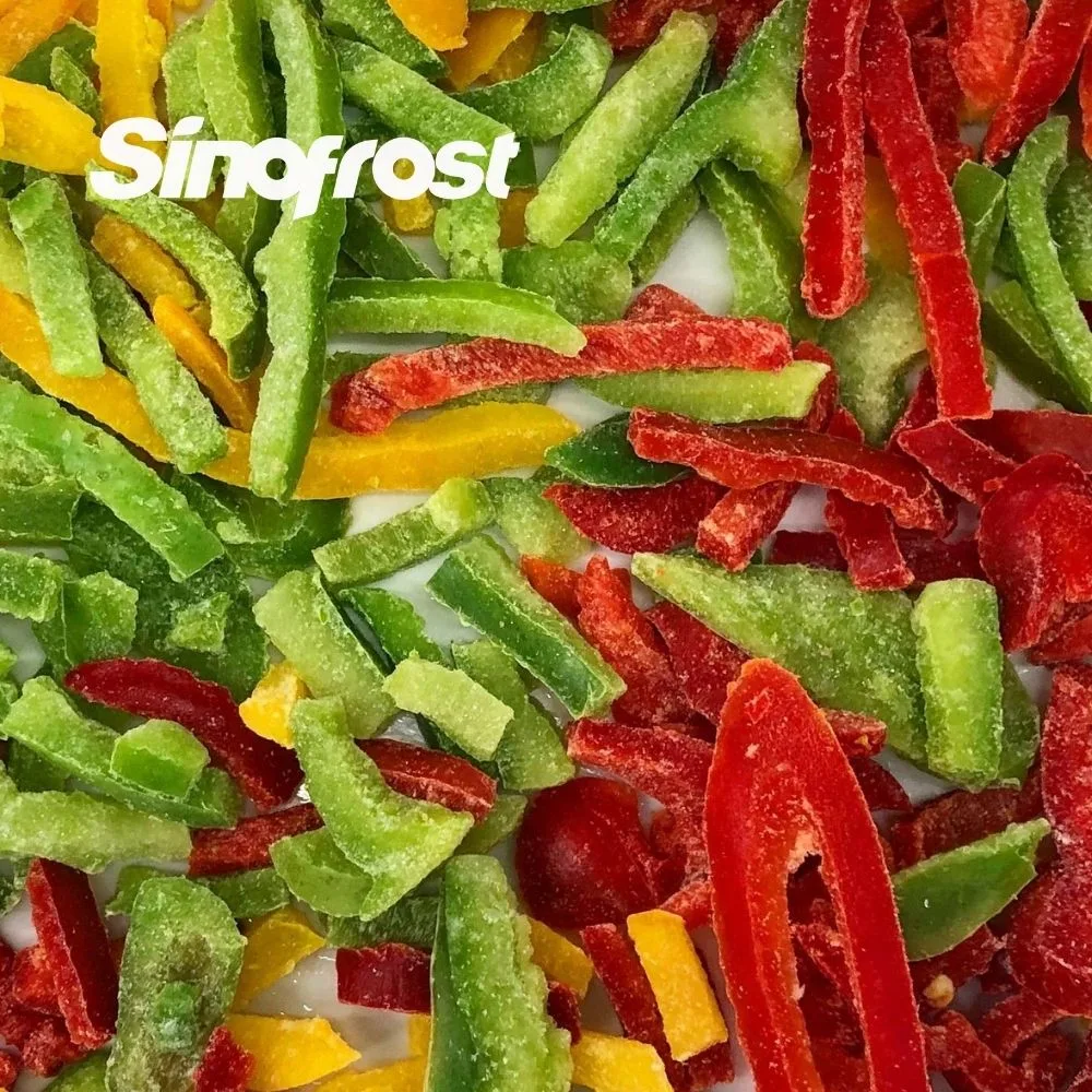 Certificado BRC/Halal, Seguro de residuos de pesticidas, cultivo nuevo, IQF Frizen Sweet Bell Pepper Strips Supplier China, Pimienta Dices/Strips/Hales, Verde/Rojo/Amarillo Pepper