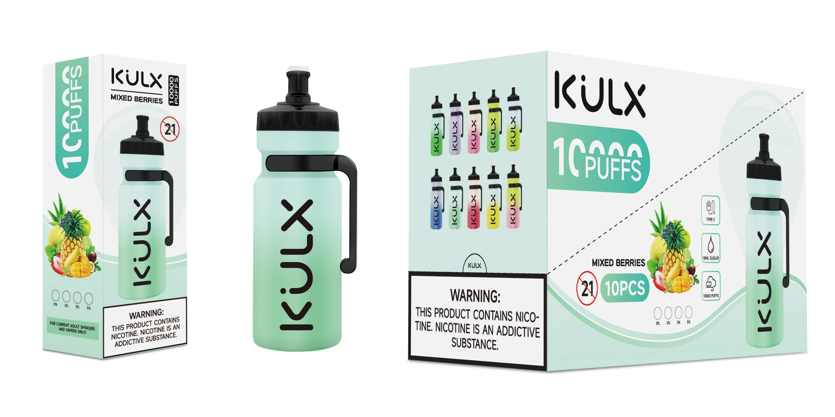 Stylo à usage unique Vapor électronique pour cigarettes 18 ml E-Liquid Original Kulx Formes 10000 / 10K avec batterie rechargeable 600 mAh