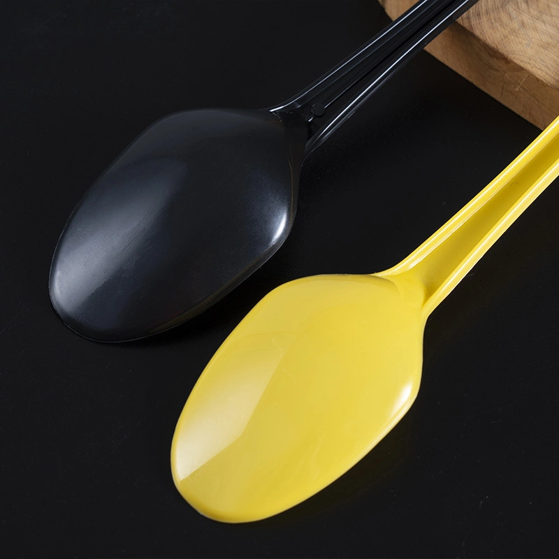 Custom Disposable Plastic Cutlery Burning Fairy Grass Spoon Creative Black and Yellow Packaged Meal with Long Handle Spoon (SX-706)