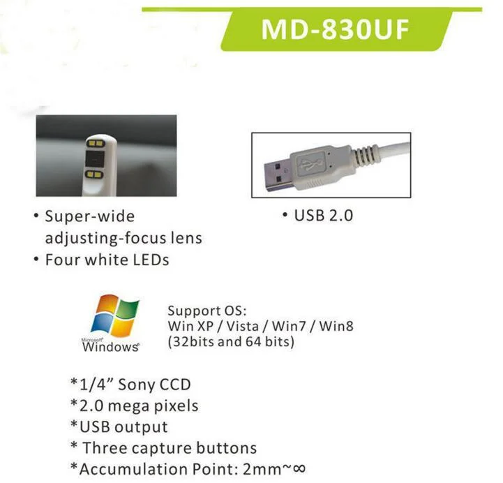 2.0 ميجا بكسل USB أسنانيّة كاميرا إنترافal سوني بؤرة CCD MD830UF