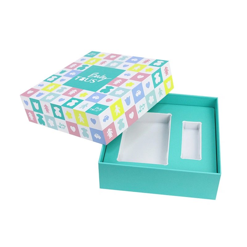 Caixa de embalagem azul caixa de papel caixa de embalagem caixas de oferta com Encaixe de plástico de bloqueio