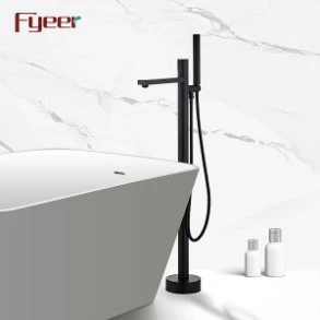 Fyeer New Free Standing Matt Black Bathtub Faucet with Hand Shower