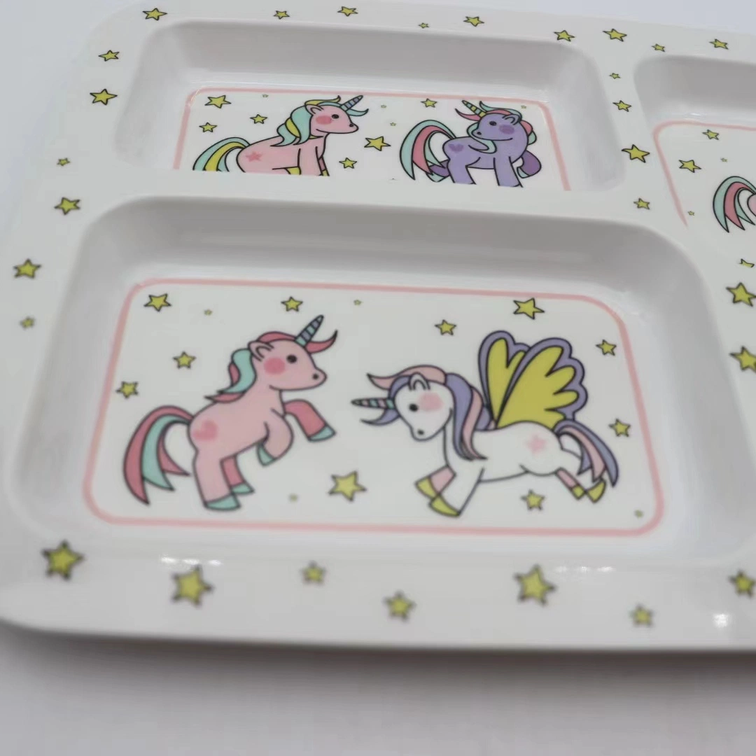 4 Compartments Kids Divided Plate Customized Melamine Dinner Plate for Children