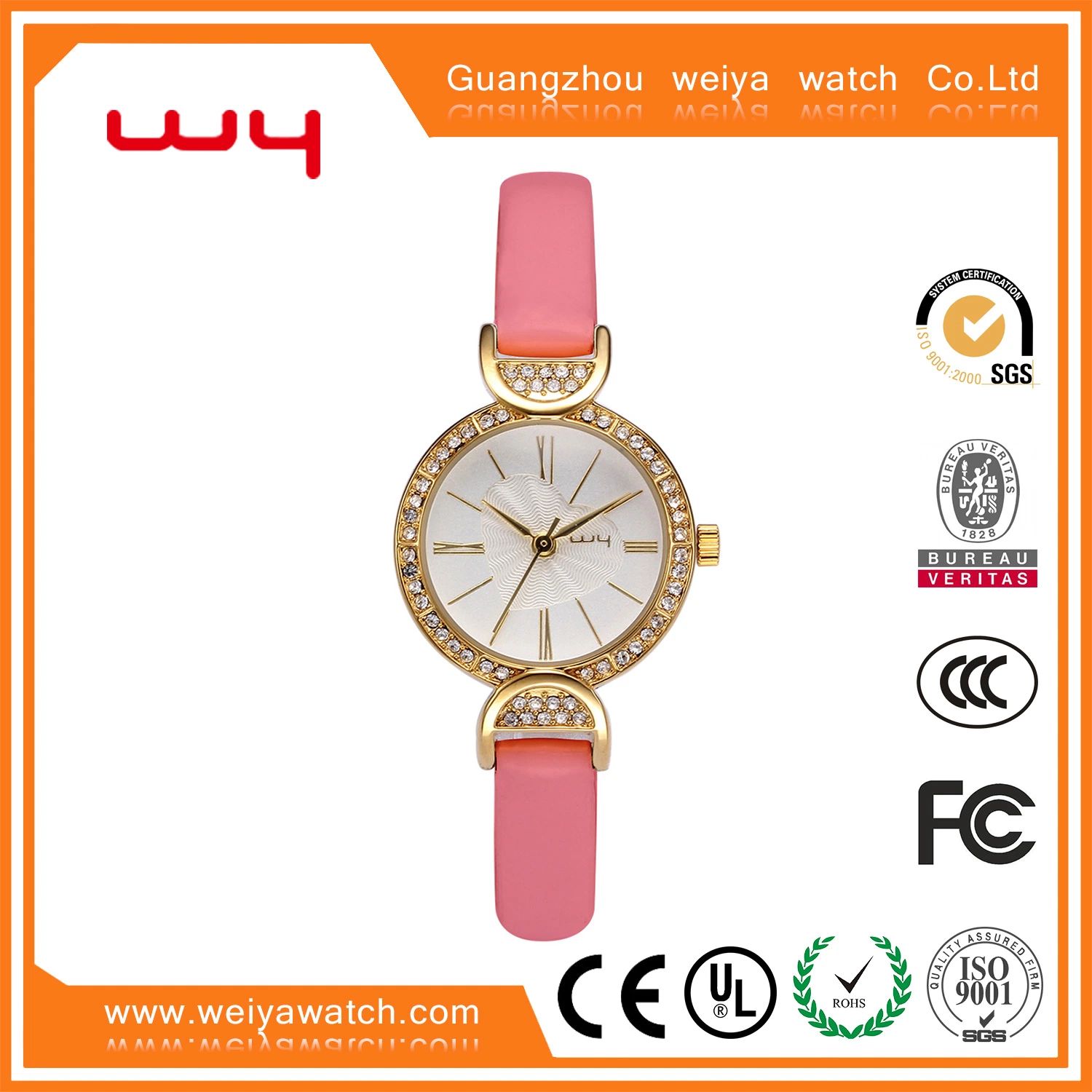 Ladies Clock Black Diamond Super Thin Leather Strap Watch Wy-004