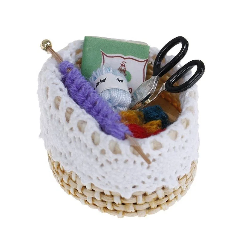 1: 12 outil de tricot miniature en laine pour maison de poupées Accessoires de décoration