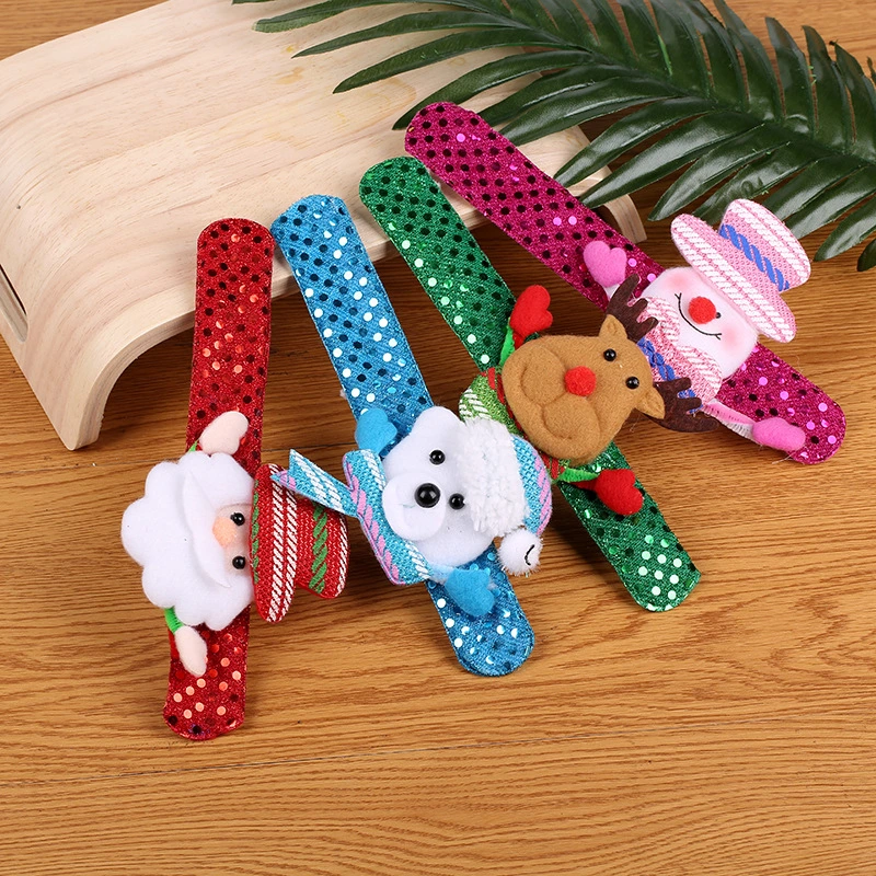 Christmas Slap Bracelets LED Light Christmas Santa Claus Snowman Reindeer Slap Bracelets Wristband for Kids Christmas Decorations Christmas Gifts