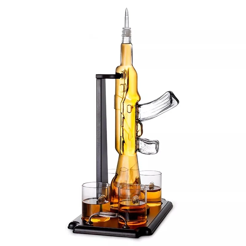 Crystal Glass Ak47 Gun Set Drink Decanters Gun Shape Glass Wine Whisky Decanter and Glasses Sets 5 Piece