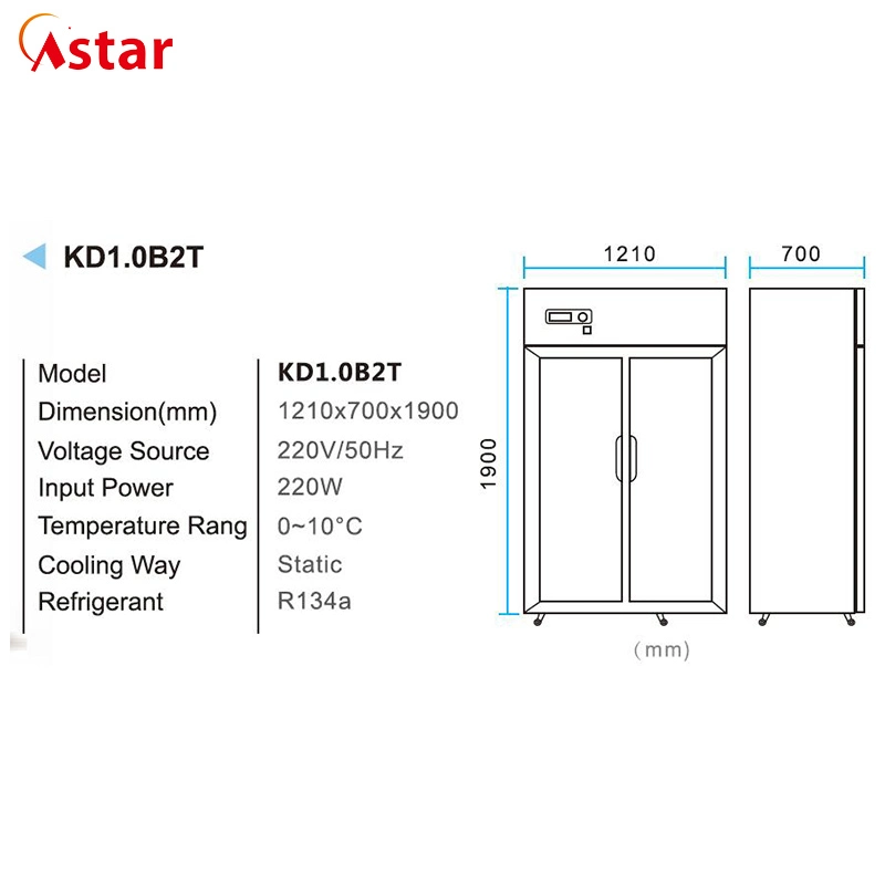 Ce-Approved Direct Cooling Kitchen Cabinet 2 Glass Door Kitchen Food Refrigerator