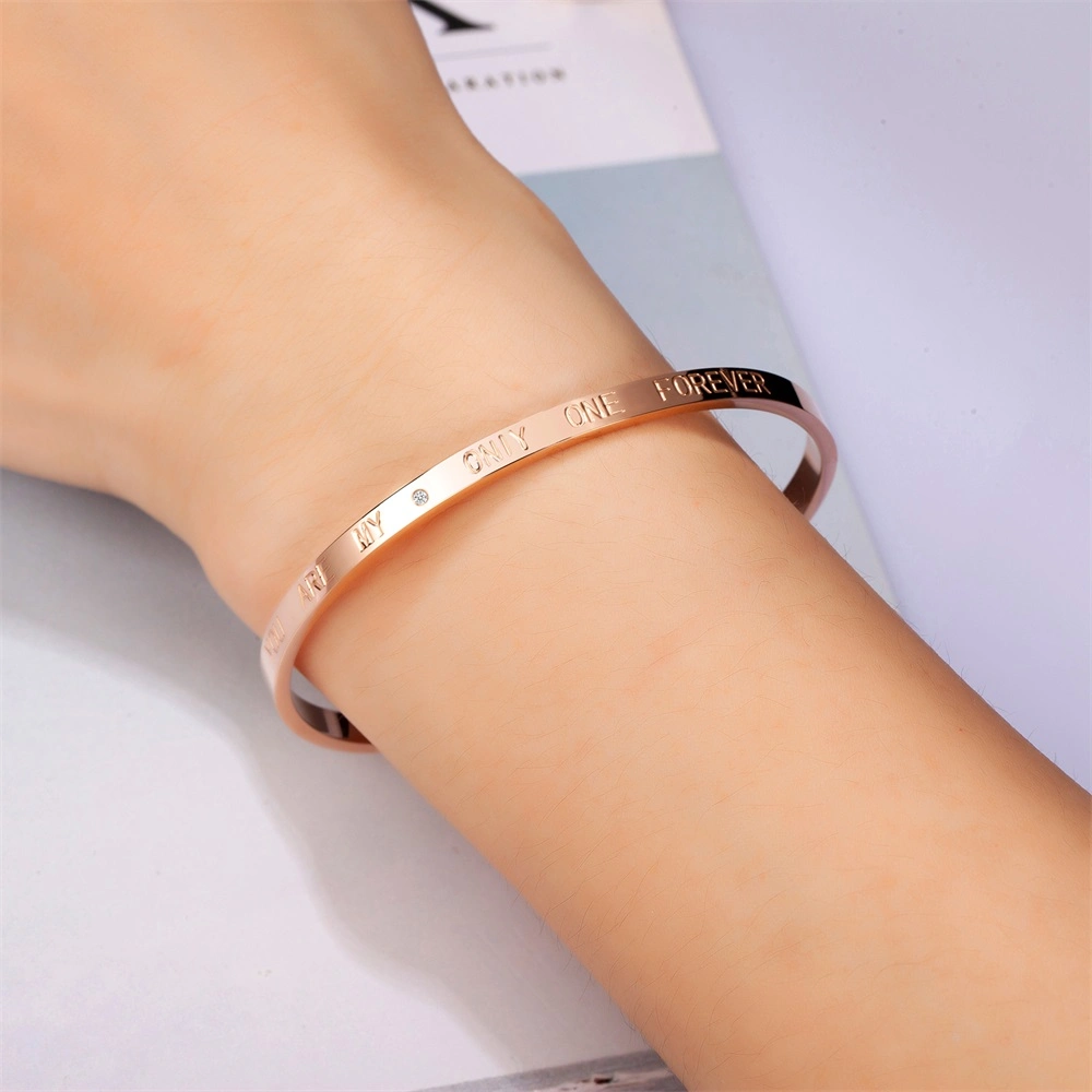 Fashion Metal Alloy Stainless Steel Diamond Bracelet Women Jewelry Engraved My Forever