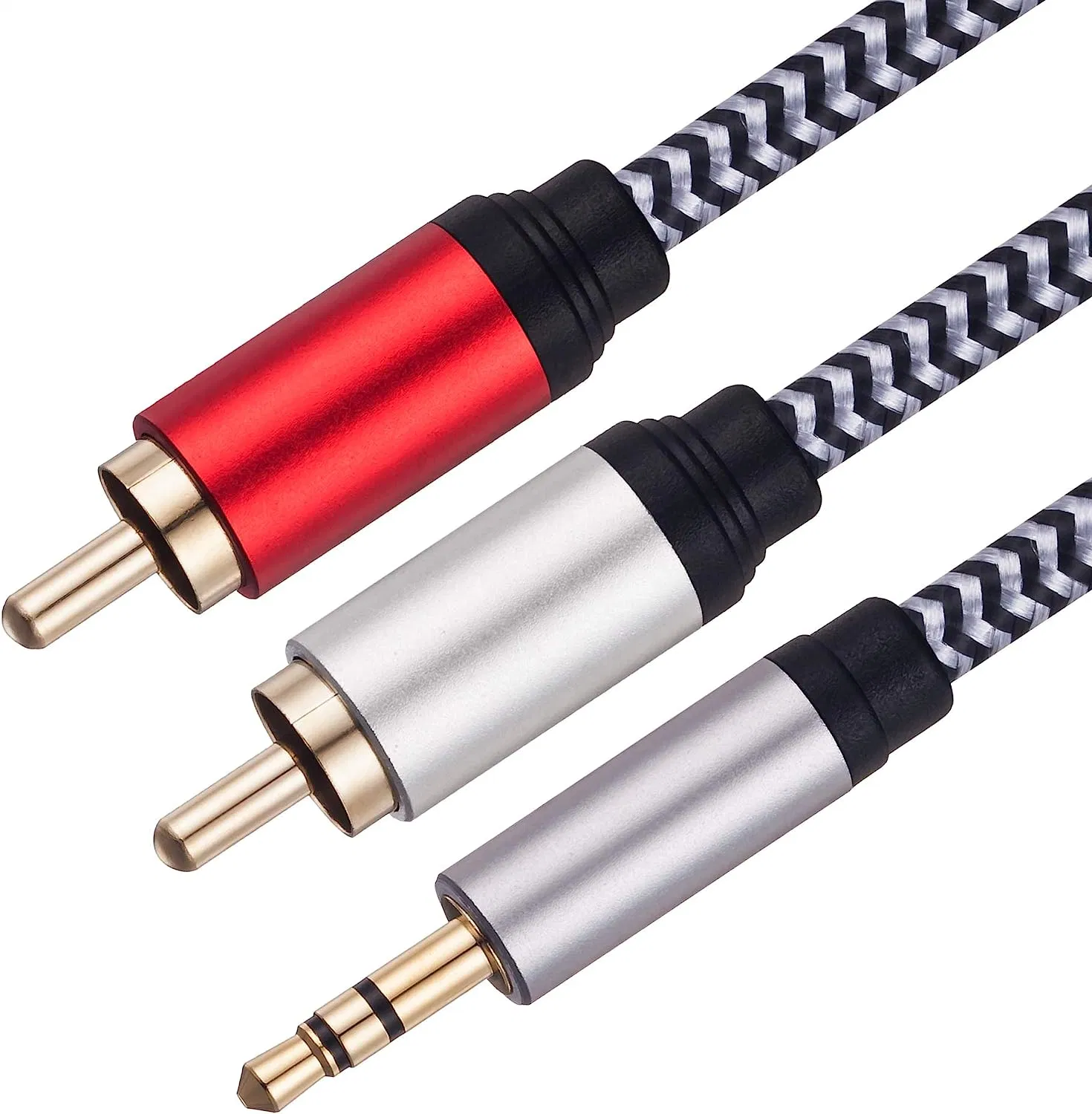 Kolorapus 3,5 Audio-Kommunikationsleitungen und -Kabel 3,5mm bis 2RCA Dual Lotus Audio Kabel, vergoldet, Verlängerungskabel 1500mm